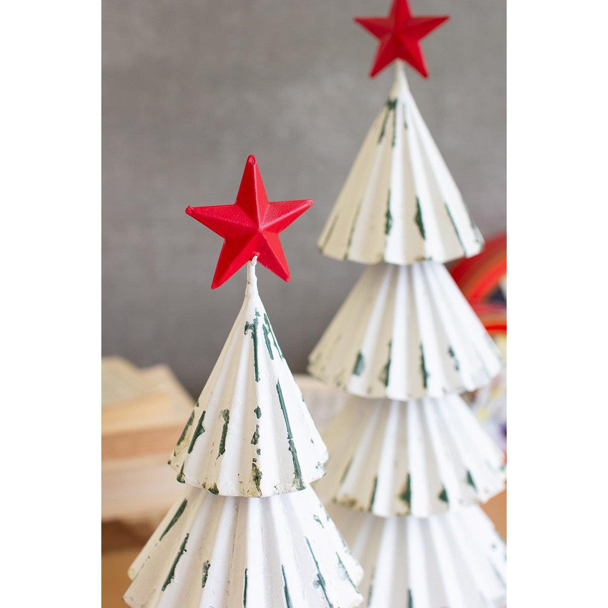 Kalalou set of two white painted metal christmas trees w red star - CMN1502 - CMN1502 - Kalalou - $57.95