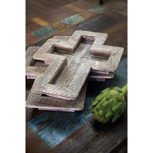 Kalalou set of two wooden cross trays - CPP1079 - CPP1079 - Kalalou - $49.95