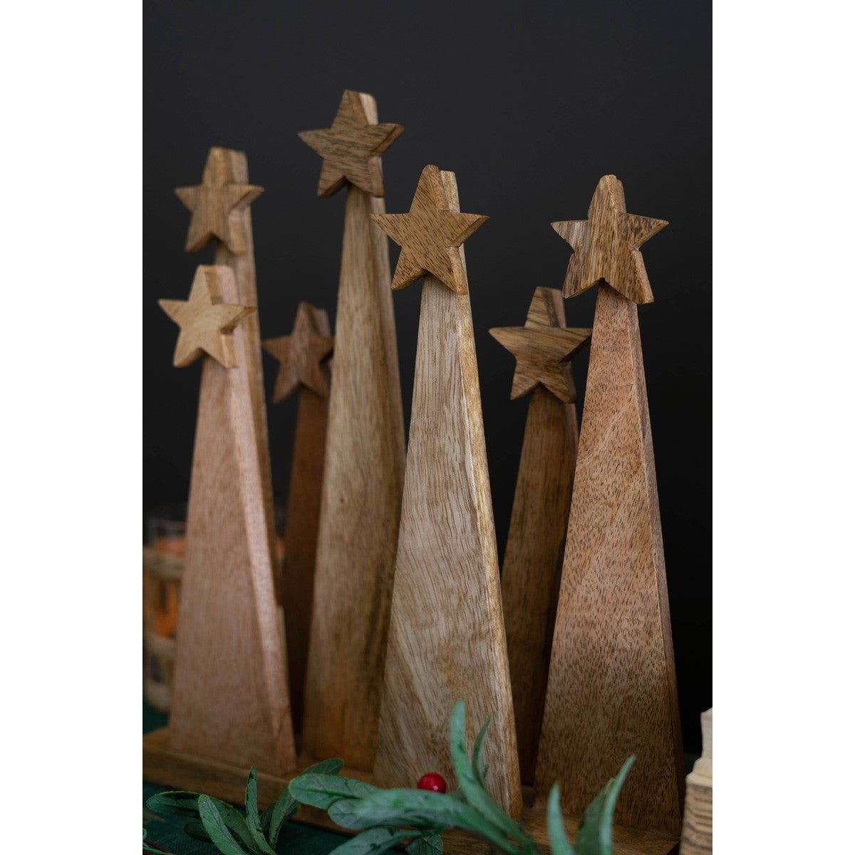 Kalalou seven wooden christmas tree on a base - NGLC1035 - NGLC1035 - Kalalou - $47.95
