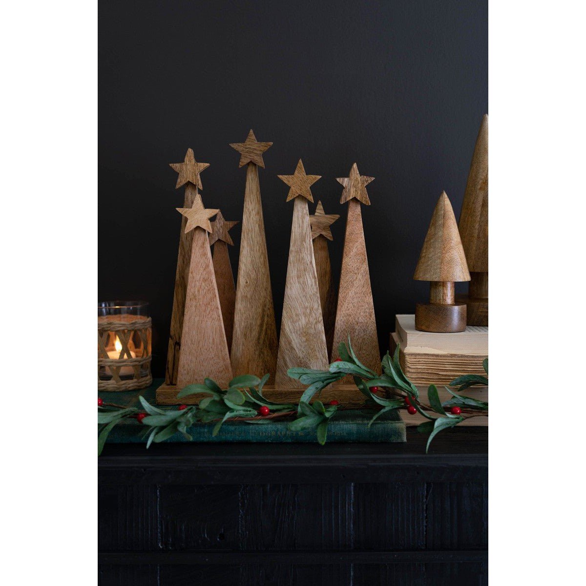 Kalalou seven wooden christmas tree on a base - NGLC1035 - NGLC1035 - Kalalou - $47.95