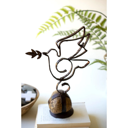 Kalalou - SISTER CLARA METAL PEACE DOVE ON CAGED ROCK BASE - A6362 - A6362 - Kalalou - $37.95