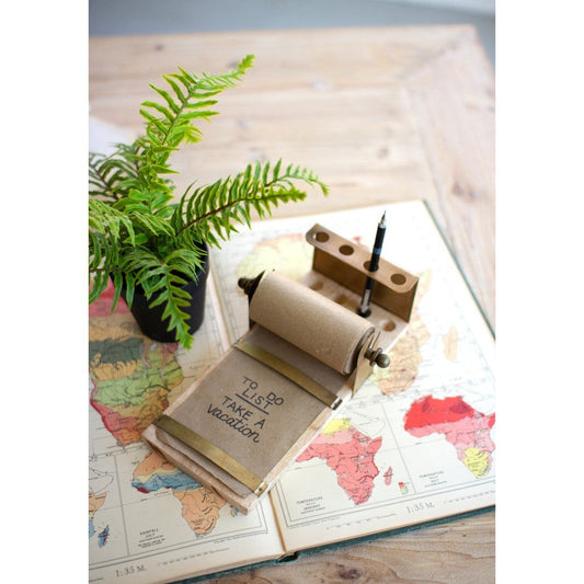 Kalalou - TABLETOP NOTE ROLL WITH WOOD BASE - NDE1385 - NDE1385 - Kalalou - $39.95
