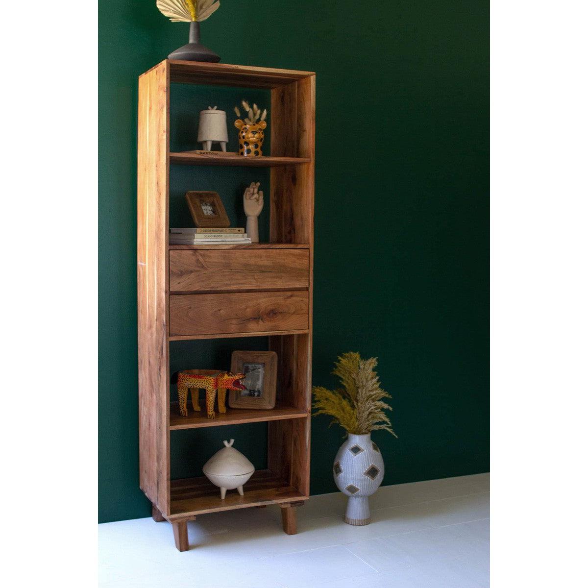 Kalalou - Tall Acacia Wood Cabinet With Two Drawers - NRG1013 - Kalalou - $797.95