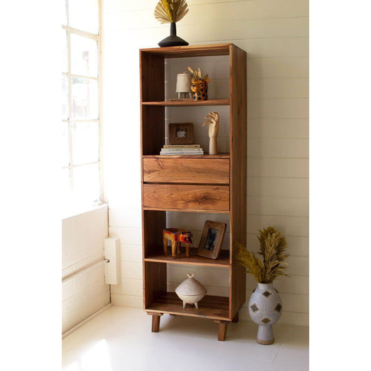 Kalalou - Tall Acacia Wood Cabinet With Two Drawers - NRG1013 - Kalalou - $797.95