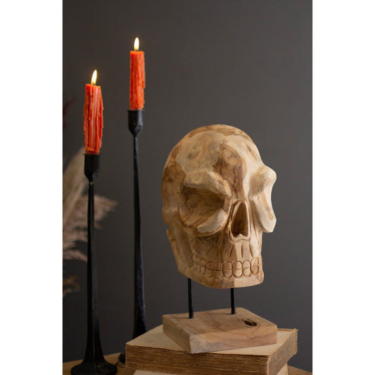 Kalalou teak skull on a stand - DWA1023 - DWA1023 - Kalalou - $149.95