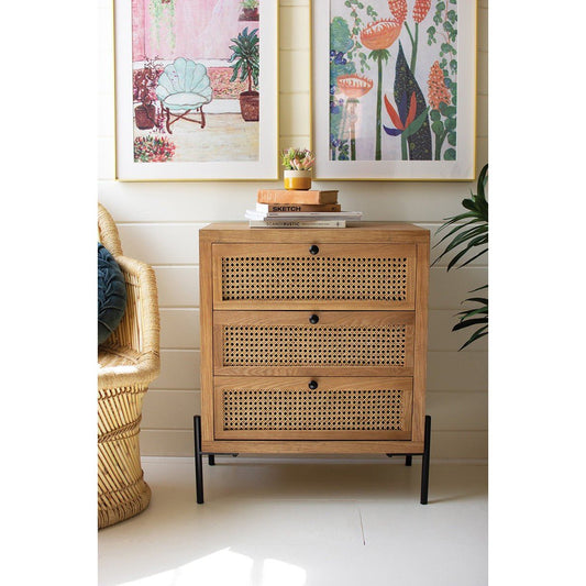 Kalalou - Wood Bedside Table With Three Woven Cane Drawers - CHH1390 - Kalalou - $537.95