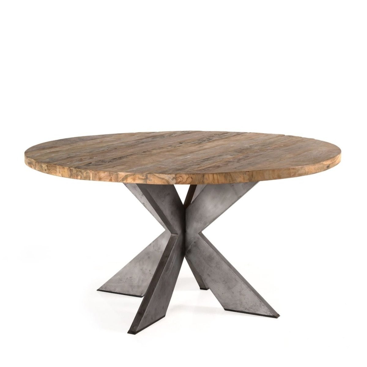 Padmas Plantation Emily Industrial Round Recycled Teak Wood Dining Table - 59", Natrual - EME13-59 - Padmas Plantation - $2020.00