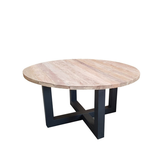 Padmas Plantation Giorgia Round Industrial Reclaimed Teak Dining Table, Natural, Seats 4 - GIO13-59 - Padmas Plantation - $2961.00