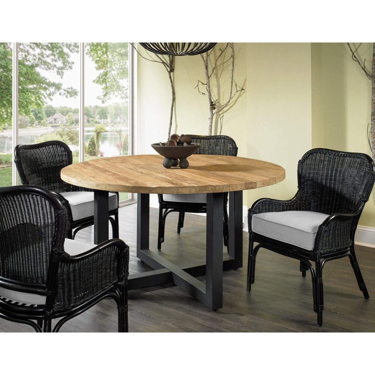 Padmas Plantation Giorgia Round Industrial Reclaimed Teak Dining Table, Natural, Seats 4 - GIO13-59 - Padmas Plantation - $2961.00