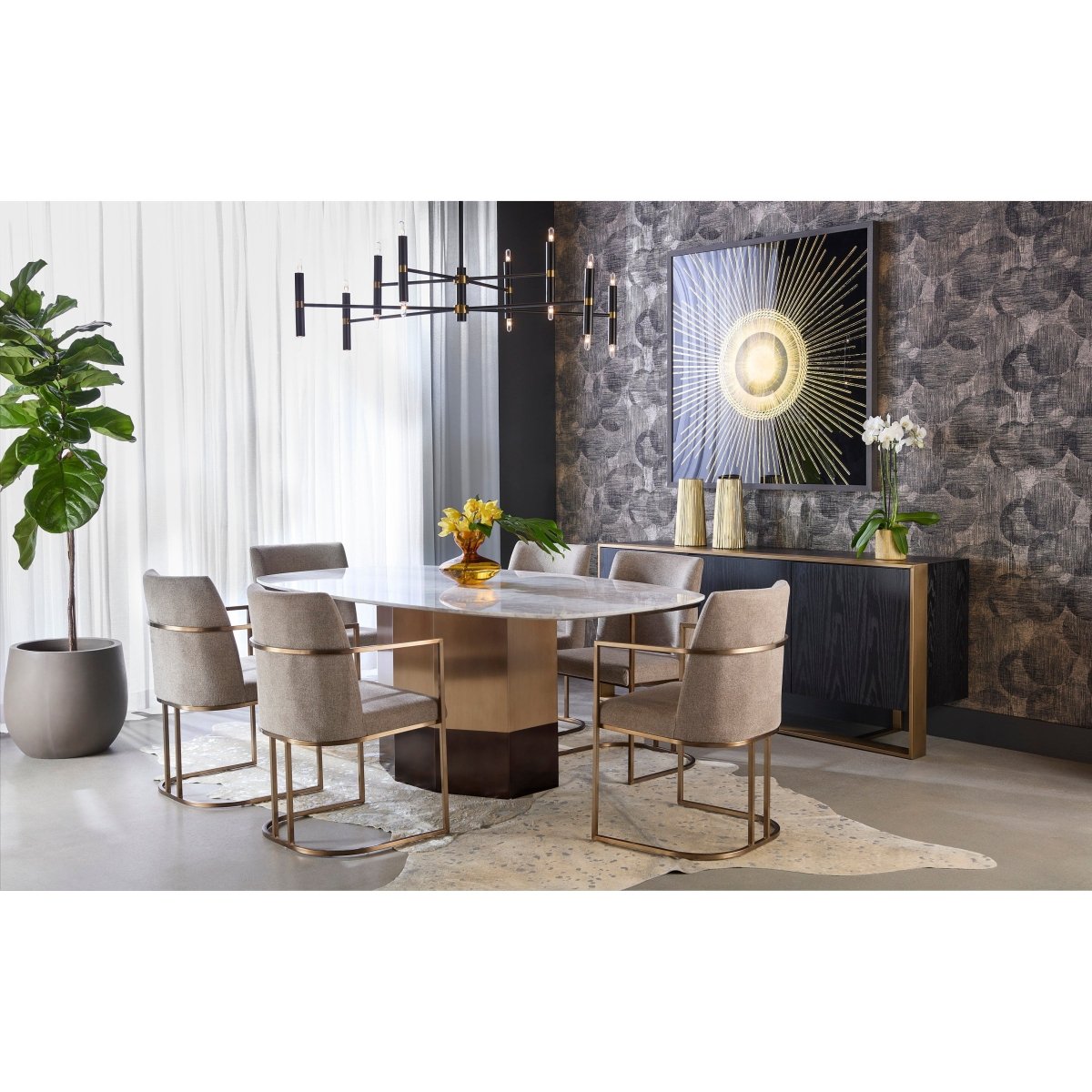 Sunpan Ainsley Modern Rectangle Dining Table, 78" Marble, White, Seats 6 - 108041 - Sunpan - $4598.00
