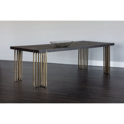 Sunpan Alto Classic Rectangle Dining Table 94", Oak Wood, Brown, Brass, Seats 8 - 102947 - Sunpan - $3398.00