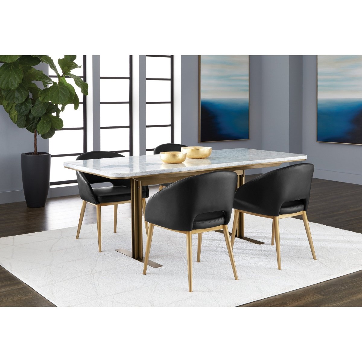 Sunpan Ambrosia Art Deco Rectangle Dining Table 79", Marble, White, Seats 6 - 102546 - Sunpan - $3998.00
