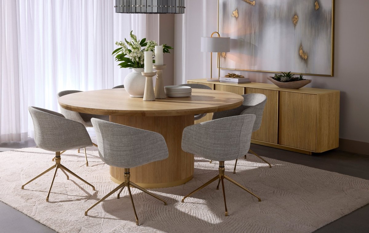 Sunpan Modern Kalla Dining Table - Round - Rustic Oak - 68" - Wood - Natural - Seats 6 - 110774 - Sunpan - $1998.00
