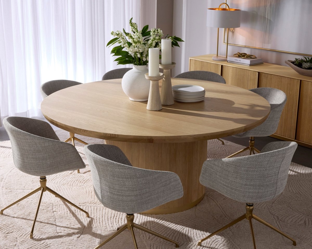 Sunpan Modern Kalla Dining Table - Round - Rustic Oak - 68" - Wood - Natural - Seats 6 - 110774 - Sunpan - $1998.00