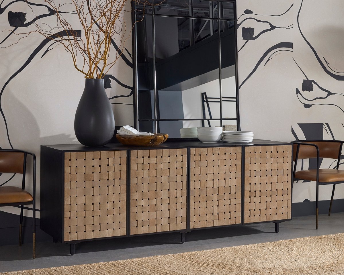 Sunpan Omari Sideboard - Large - Suede Light Tan Leather - 110770 - Sunpan - $3598.00
