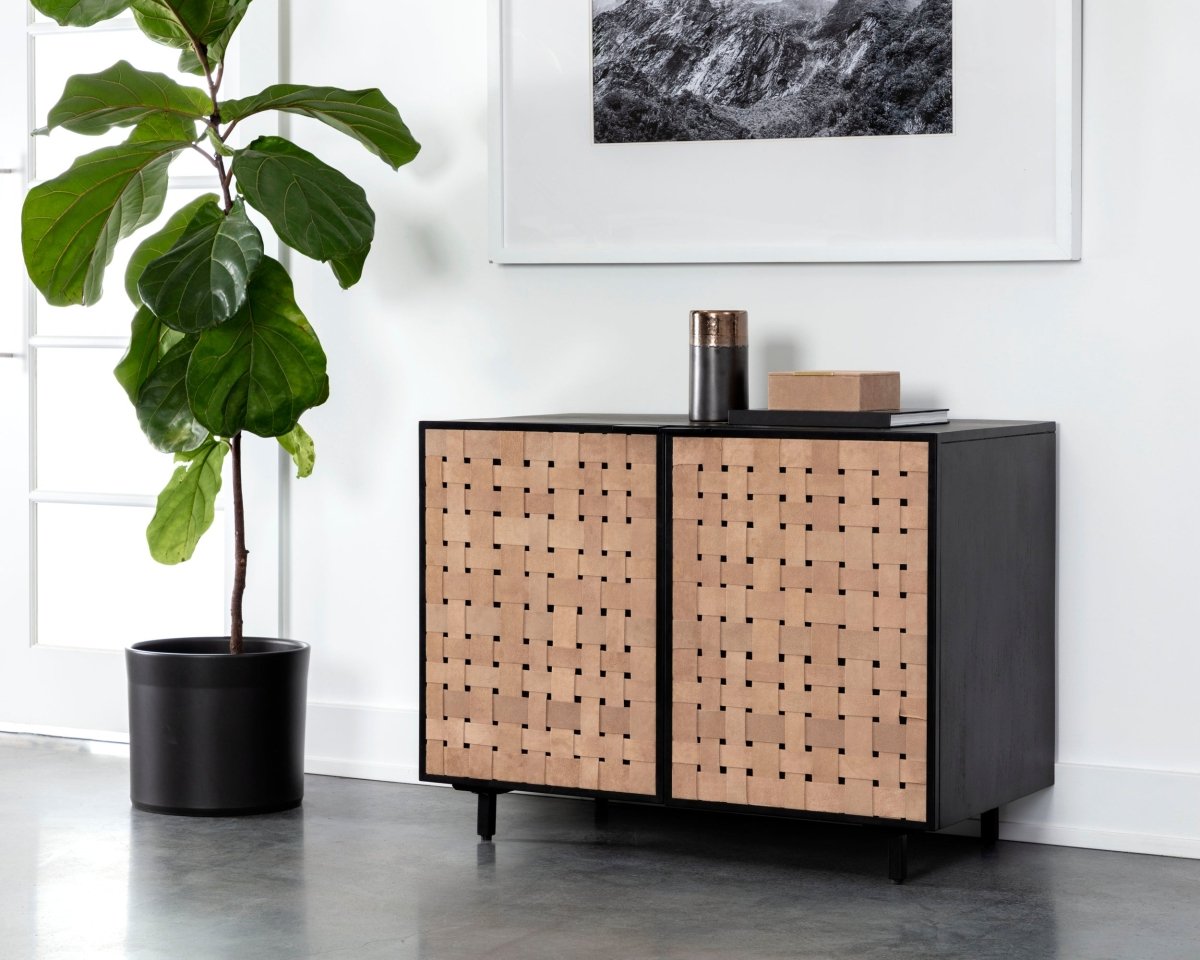 Sunpan Omari Sideboard - Small - Suede Light Tan Leather - 110769 - Sunpan - $1798.00