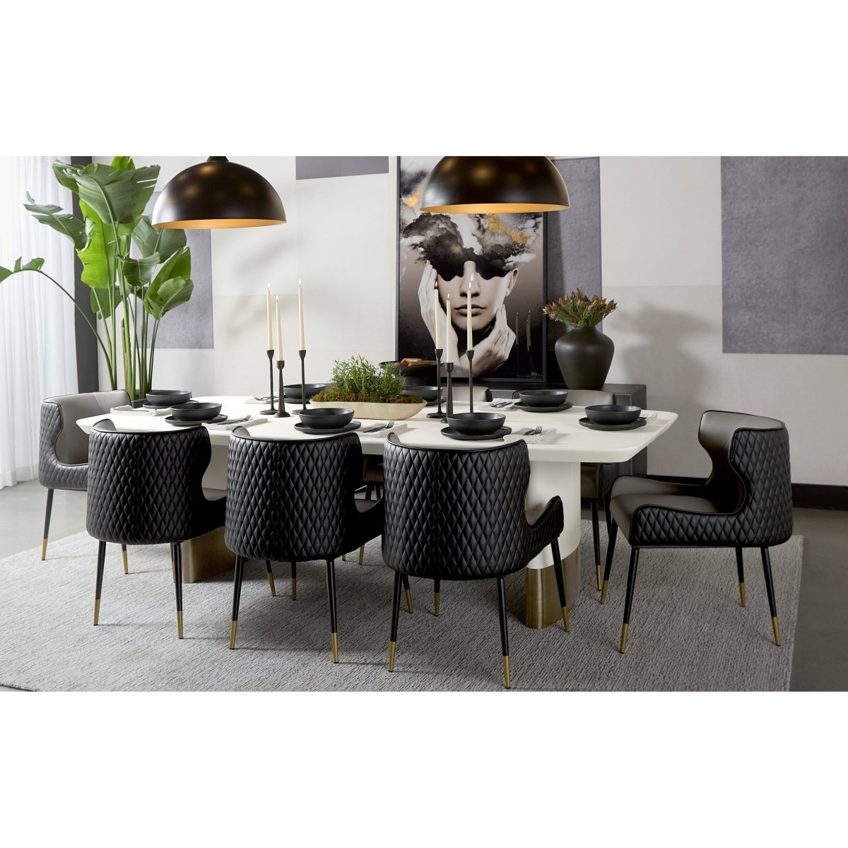 Sunpan Rectangle Contemporary Calida Dining Table - 98", White, Faux Leather, Seats 8 - 111381 - Sunpan - $3998.00