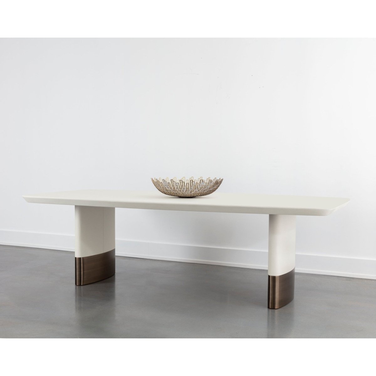 Sunpan Rectangle Contemporary Calida Dining Table - 98", White, Faux Leather, Seats 8 - 111381 - Sunpan - $3998.00
