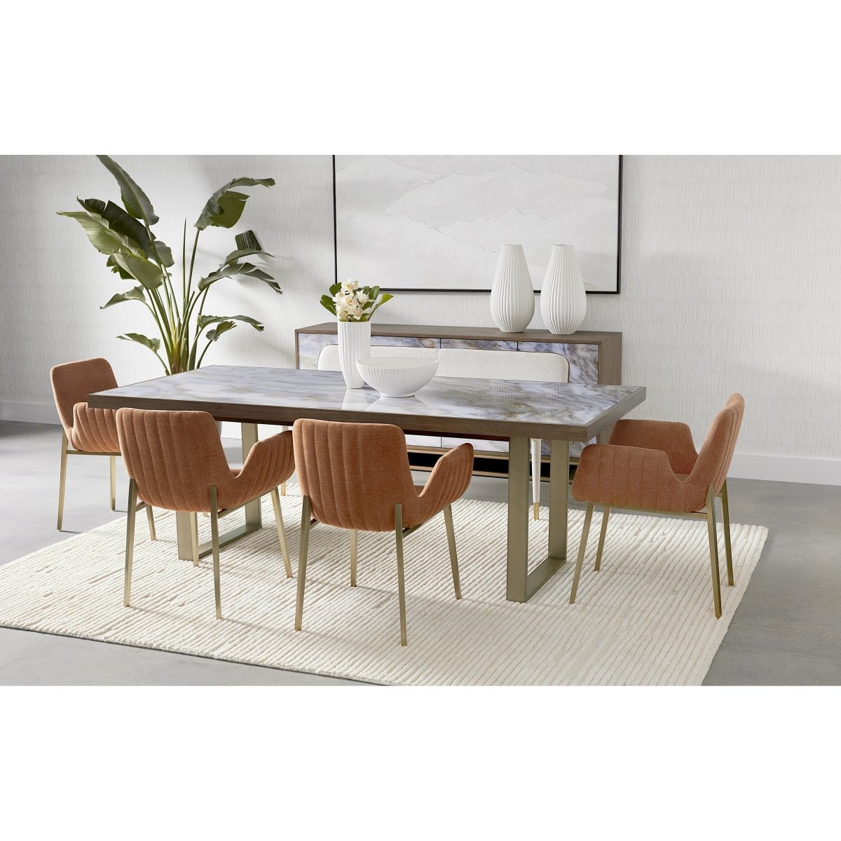 Sunpan Rectangle Contemporary Fuentes Dining Table - 86", Glass, Seats 6 - 106888 - Sunpan - $2998.00