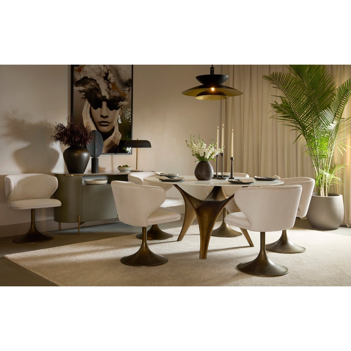 Sunpan Round Contemporary Bijon Dining Table - 59", Marble, White, Seats 6 - 110381 - Sunpan - $3998.00