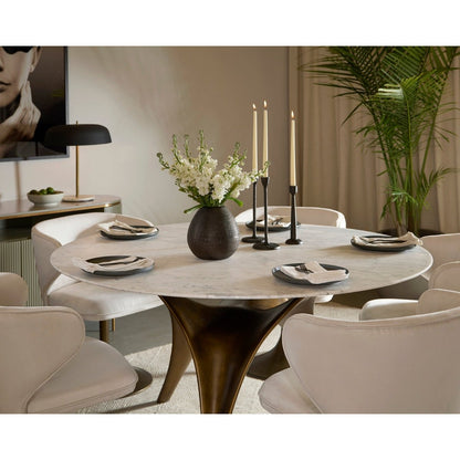 Sunpan Round Contemporary Bijon Dining Table - 59", Marble, White, Seats 6 - 110381 - Sunpan - $3998.00