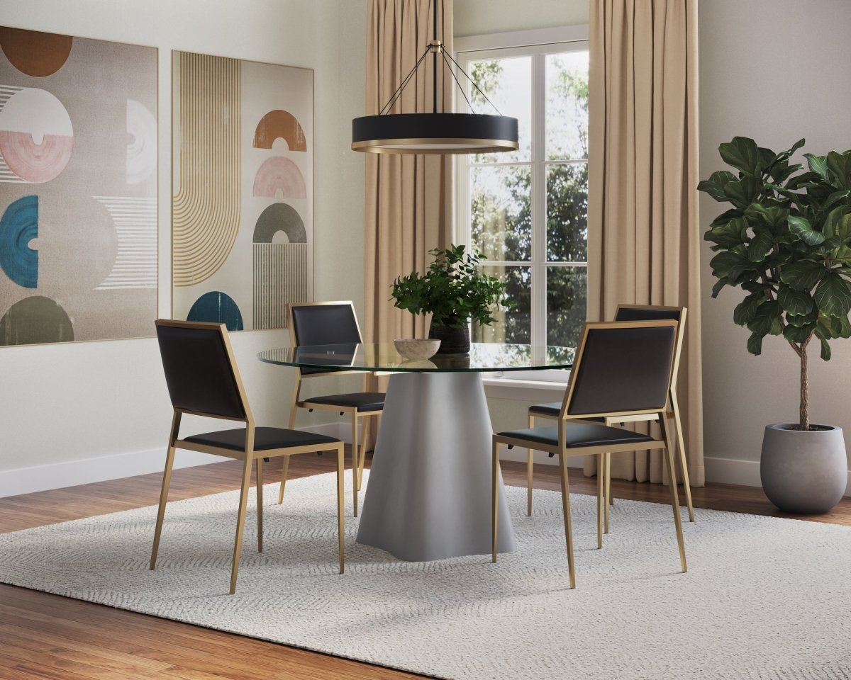 Sunpan Round Glass Modern Moda Dining Table - Grey - 55" - Seats 6 - 108031 - Sunpan - $1998.00