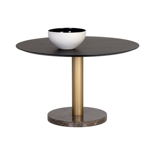 Sunpan Round Modern Monaco Dining Table - Gold - Grey Marble / Charcoal Grey - 48" Seats 4 - 105882 - Sunpan - $1998.00