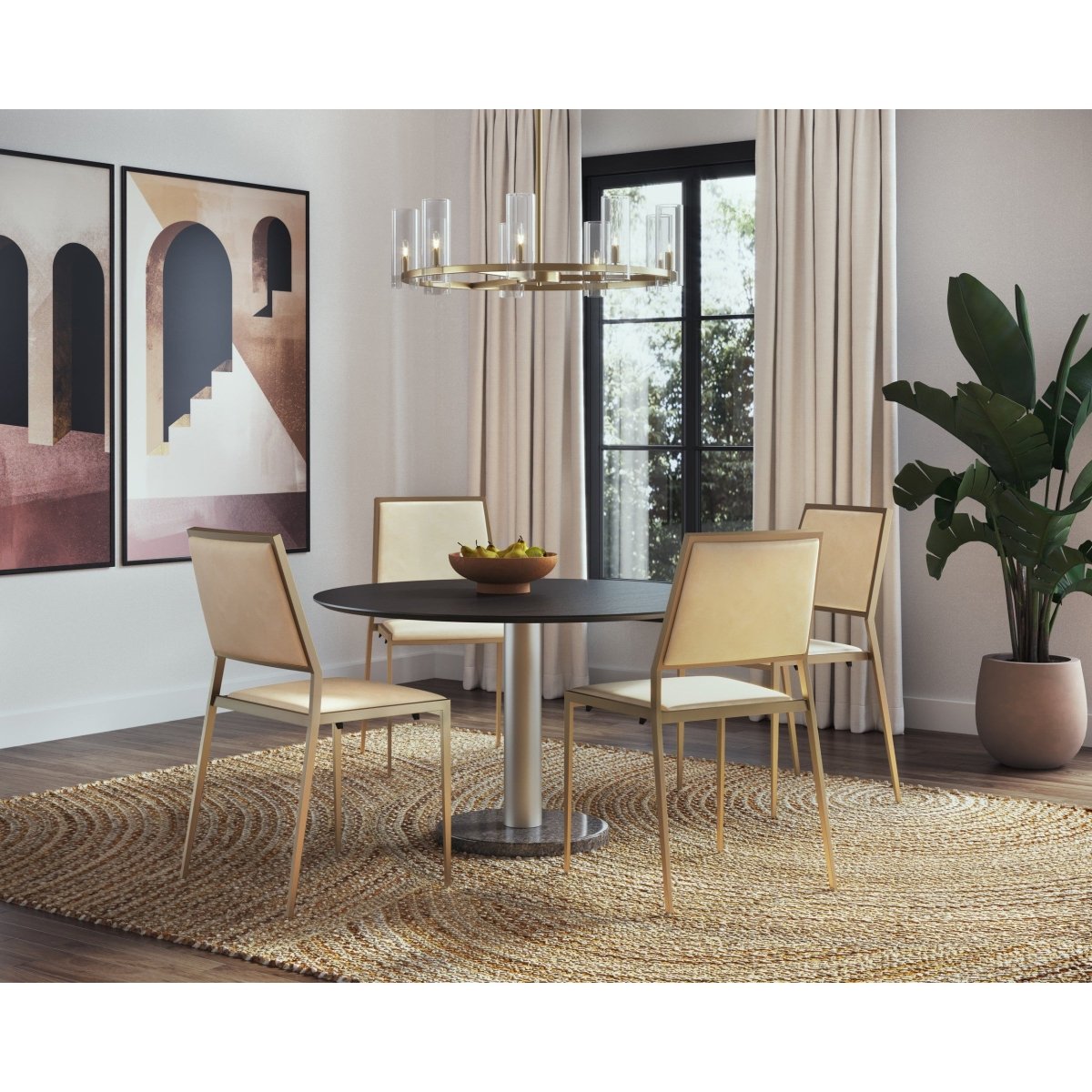 Sunpan Round Modern Monaco Dining Table - Gold - Grey Marble / Charcoal Grey - 48" Seats 4 - 105882 - Sunpan - $1998.00