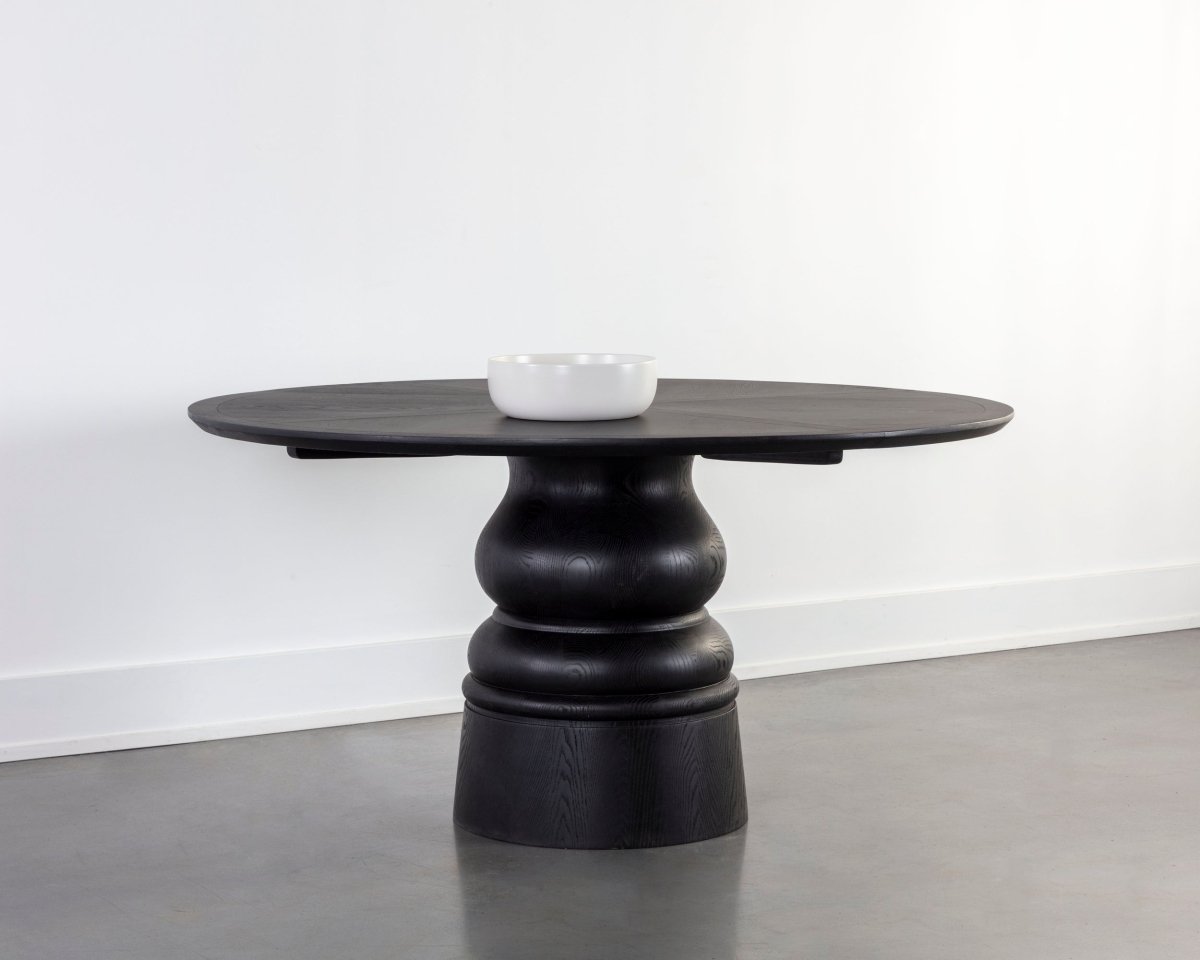 Sunpan Round Solid Wood Global Traveler Quinton Dining Table - 60" - Black - Seats 6 - 111417 - Sunpan - $2998.00