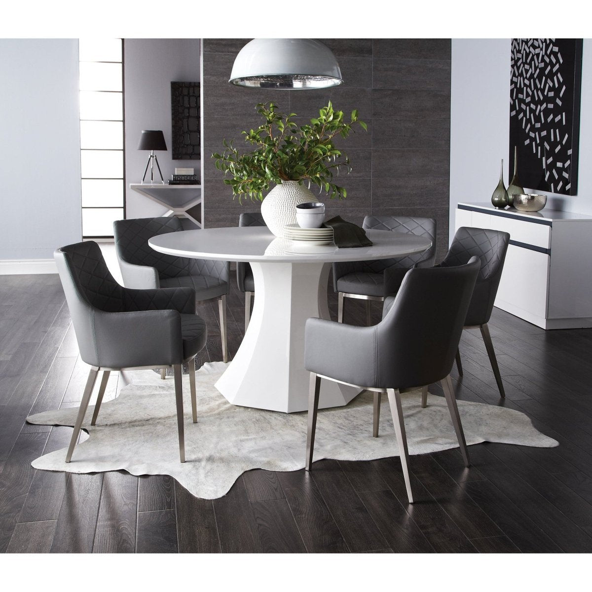 Sunpan Round White Modern Sanara Dining Table - 55" - Wood - Seats 4 - 81121 - Sunpan - $2398.00